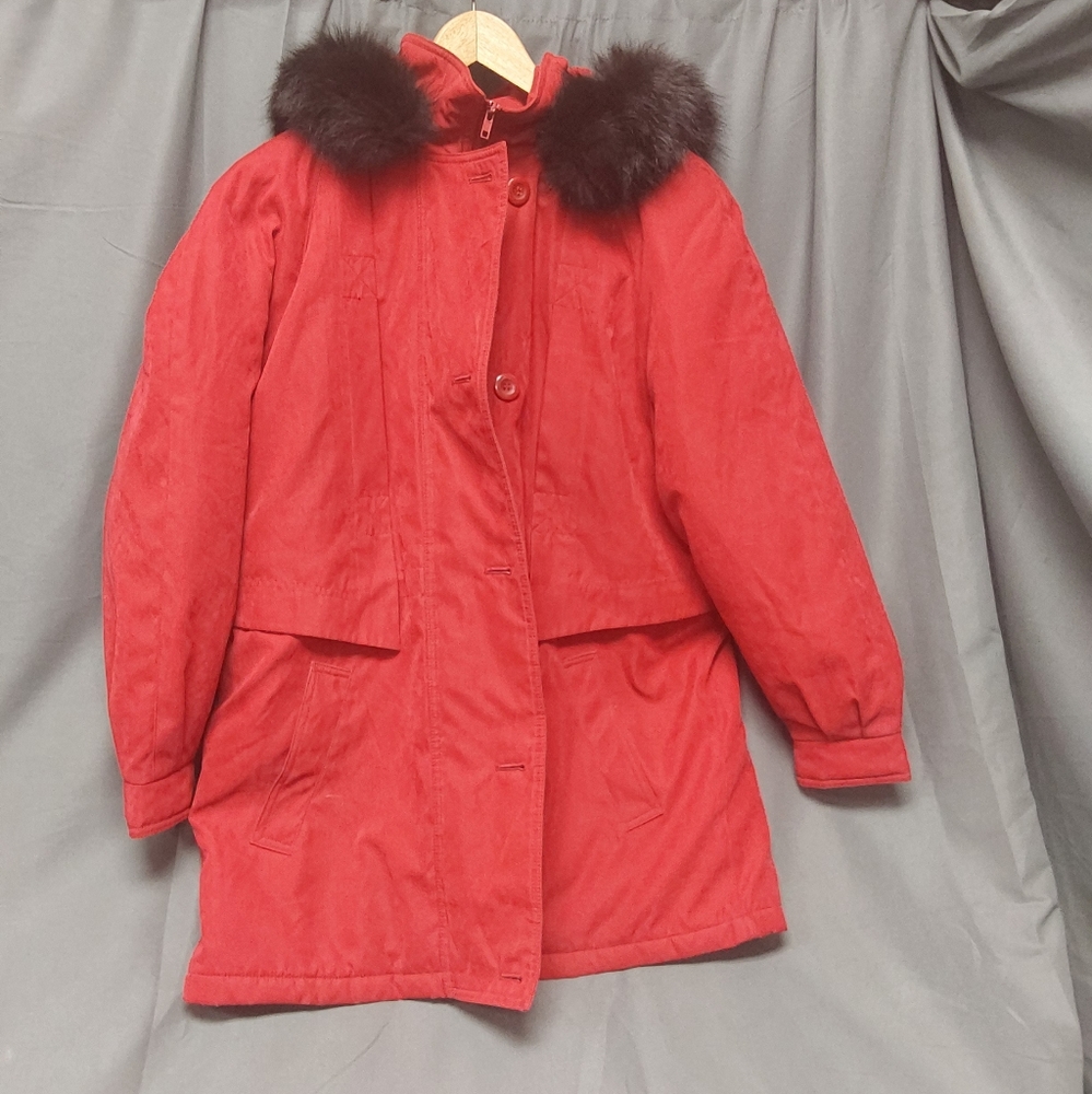 Forecaster Sport, Women's Size S, Warm Red Winter Jacket with fur lined hood.
